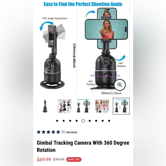 NIB Gimbal Tracking Selfie Stick Tripod With 360 Degree Rotation - Picture 8 of 11